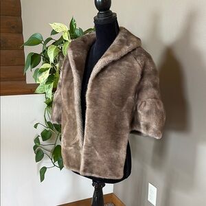 Elegant Brown Faux Fur Jacket with Shawl Collar